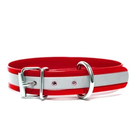 Mystique® Biothane nyakörv classic 19mm fényvisszaverö piros gold 35-43cm
