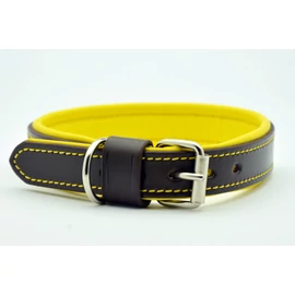 Valódi bőr párnázott nyakörv, sárga-sötétbarna, 40-48 Valódi bőr párnázott nyakörv, sárga-sötétbarna, 40-48