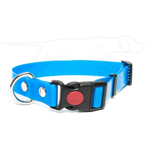 Mystique® Biothane safety click collar 19mm 30-40cm világoskék gold