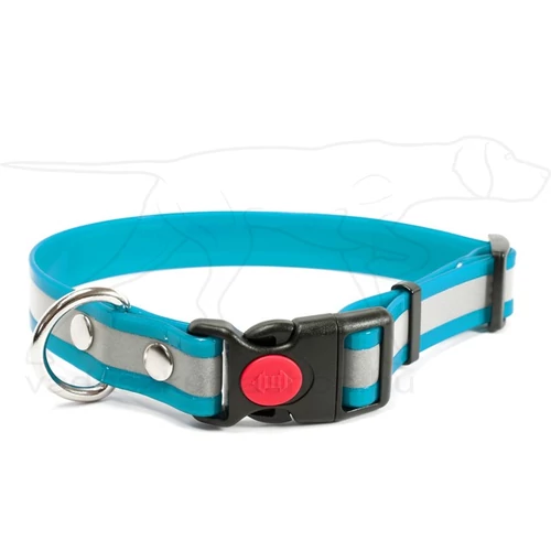 Mystique® Biothane safety click collar 25mm 40-50cm fényvisszaverő turquoise gold