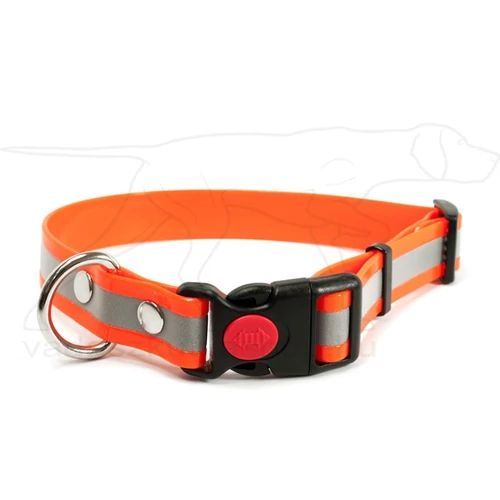 Mystique® Biothane safety click collar 25mm 40-50cm fényvisszaverő narancs gold