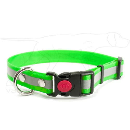 Mystique® Biothane safety click collar 25mm 40-50cm fényvisszaverő zöld gold