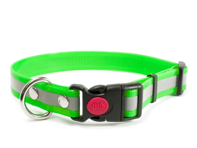 Mystique® Biothane safety click collar 25mm 40-50cm fényvisszaverő zöld gold