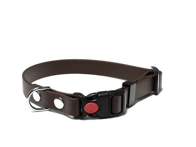 Mystique® Biothane safety click collar 16mm 20-30cm barna
